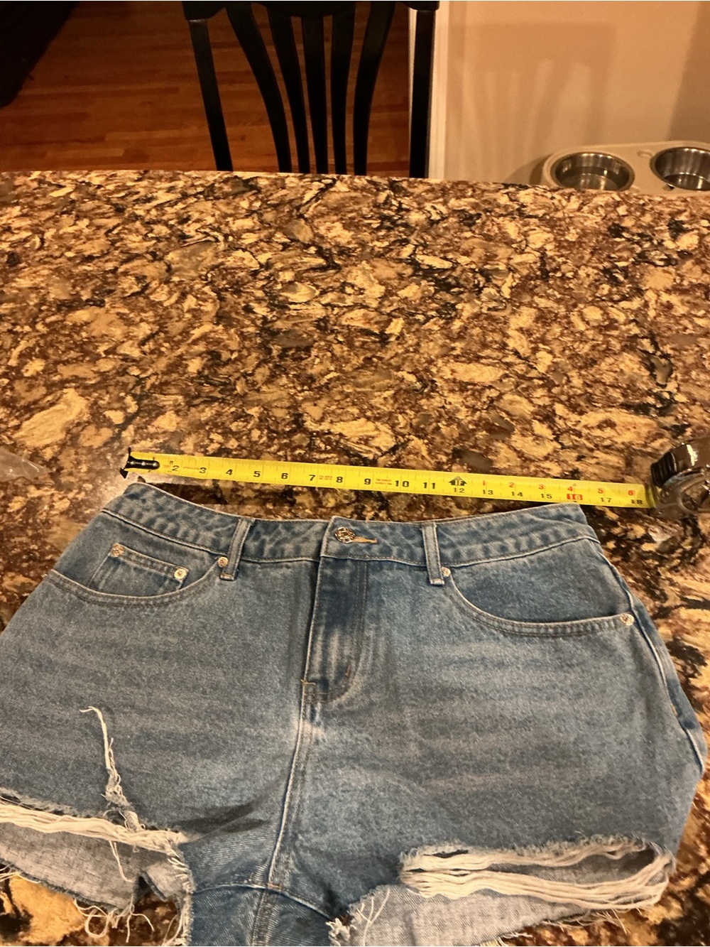 Edikted Mid Rise Distressed Denim Shorts - Picture 6 of 9
